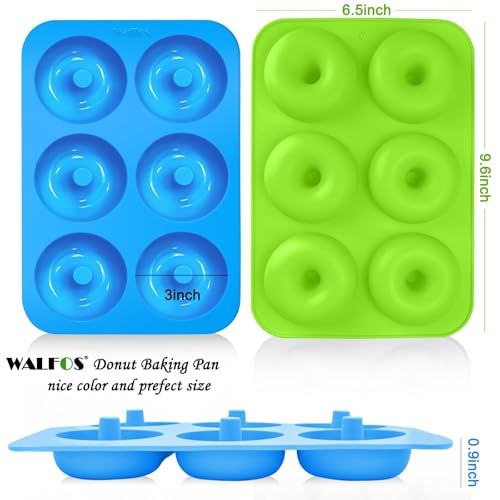 Walfos Silicone Donut Mold - Non-Stick Silicone Doughnut Pan Set, Heat Resistant, Make Perfect Donut Cake Biscuit Bagels, BPA FREE and Dishwasher Safe, Set of 2 - color: Blue&Grass Green, size: 3 Inch Diameter