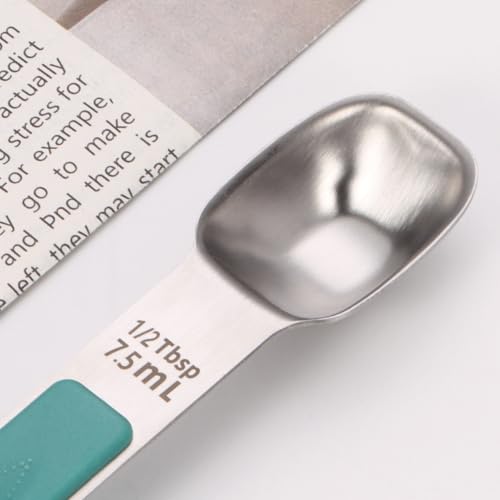 Heavy Duty Stainless Steel Measuring Spoons,Unique Dual-Head Tablespoon and Teaspoon with Bonus Leveler,Engraved Markings,Nonslip Silicone Grip,Great Baking Gift Set(colourful)(set of 5) - color: Measuring Spoons 5pcs(Colorful)