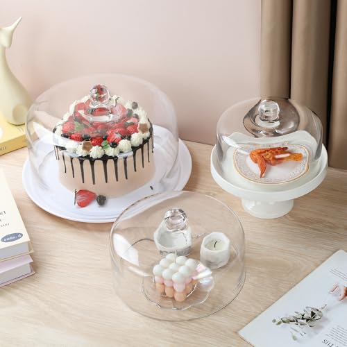 12" Wide Handmade Sturdy Glass Cake Dome, Cake Cover Lid for Cake, Food and Display, Glass Topper For Cake Plate And Cake Stand, Cake Stand Topper, Glass Dome Cloche, Glasss (12"x8") - size: 12"x8"