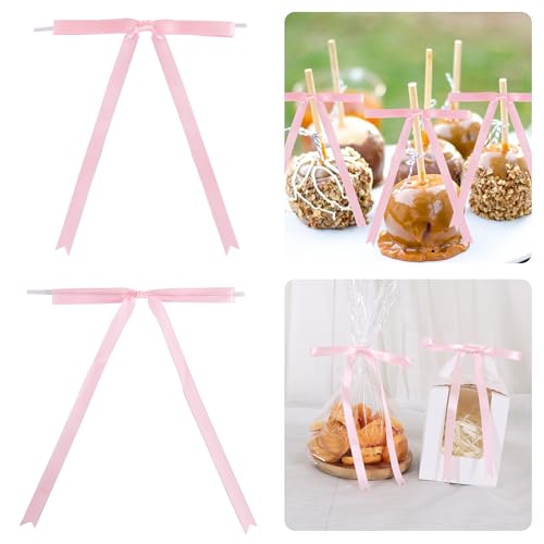 TONIFUL 50 Pack Pink Bows with Twist Tie 5 x 7 Inch Pretied Ribbon Bows - color: Pink