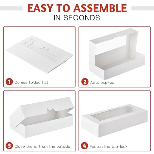 White Cookie Boxes with Window, 30 Pack, 12.5" x 5.5" x 2.5" - size: 12.5" x 5.5" x 2.5"