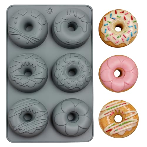 Silicone Donut Mold for Baking, 6 Cavity, 27.5 x 17cm - color: Grey-Donut