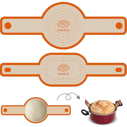 Silicone Bread Sling, Sourdough Transfer, Nonstick, 2 Pack Oval and Round - color: Orange, size: 2 Pieces (Oval and Round)