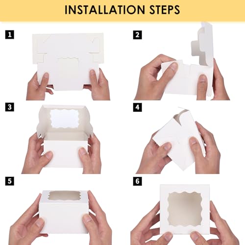 Moretoes 50pcs Small Cookie Boxes with Window, 4x4x2.5In White Bakery Boxes - color: White