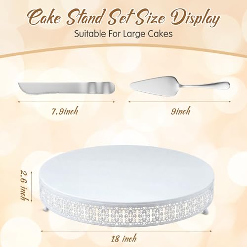 Wenqik White Metal Cake Stand 18 Inch with Cutting & Spatula - color: White, size: 18 Inch