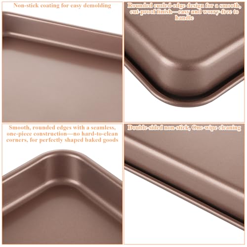 SHUESS 4 Pcs Baking Sheet, 11 X 9 Inch Non Stick Cookie Sheets for Baking, Heavy Duty Carbon Steel Small Cookie Sheets, Golden Jelly Roll Pan, Quarter Sheet Pan, Baking Trays for Oven, Air Fryer
