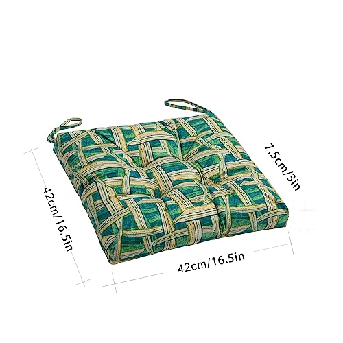2-Pack Outdoor/Indoor Wicker Patio Seat Cushion Pad with Ties - Dining Chair Cushion, 17" x 17" (Green Plaid) - color: Green Plaid