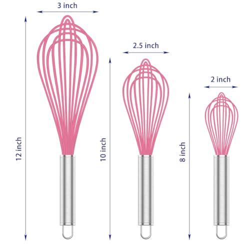OYV Pink Silicone Whisk Set of 3, 8/10/12 Inch, Non-Scratch - color: Premium(Pink Pack)