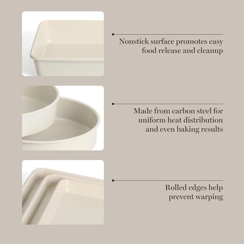 Martha Stewart Gallen 10 Piece Baking Pans Ceramic PFA Free Non Toxic Non Stick Bakeware Set - Linen White - color: Linen White