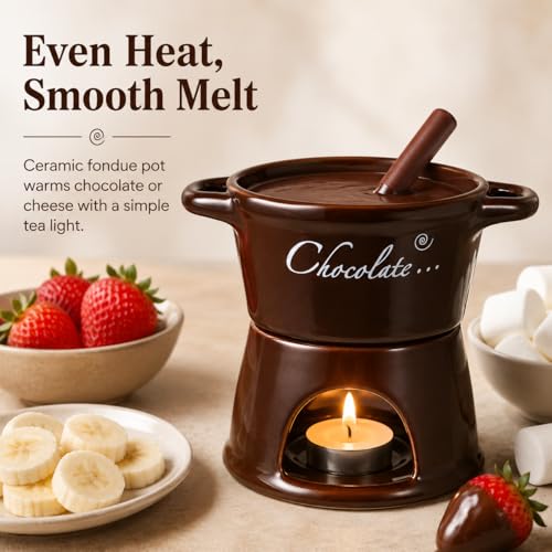 IMIKEYA Small Ceramic Fondue Pot with Fork - color: Coffee