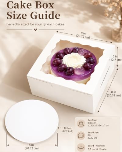 Bakepacker 8"x8"x5" Cake Boxes with Cake Boards 36 Sets - color: White, size: 36Sets,8"x8"x5"