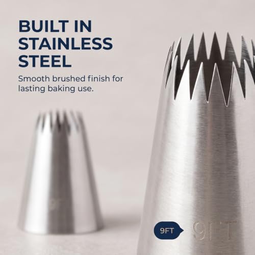 Piping Tip, Piping Tips for Eclair, Open Star Pastry Tip Large for Piping, Icing Tips, Decorating Tools, Icing and Piping Tips (9FT)