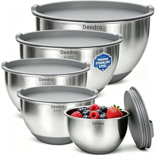 Deedro Mixing Bowls with Airtight Lids, Stainless Steel Mixing Bowls Set - color: Gray