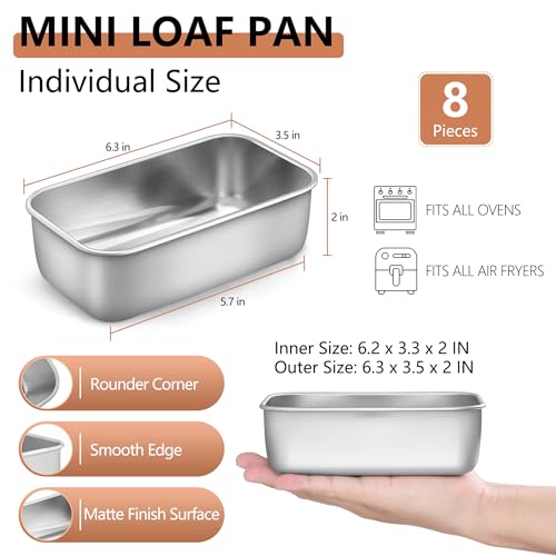 LIANYU 6.3 x 3.5 In Stainless Steel Mini Loaf Pan for Baking Bread, 8 Pack - size: Small