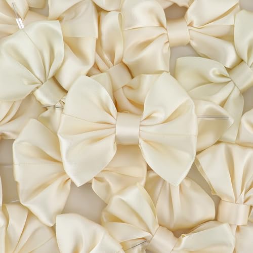 AIMUDI Ivory Satin Ribbon Bows with Twist Ties for Treat Bags 3.5" Ivory Bows for Crafts Small Bows for Gift Wrapping Premade Bows for Cake Pop Candy Apples Gift Bags Wedding Baby Shower -24 Counts - color: Ivory