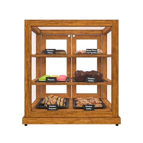 KoolMore 25 in. Light Wood Countertop Upright Dry Bakery Display Case, Pastry, Cake, and Bread Display with Tempered Glass - color: Light Wood, size: 25 in.