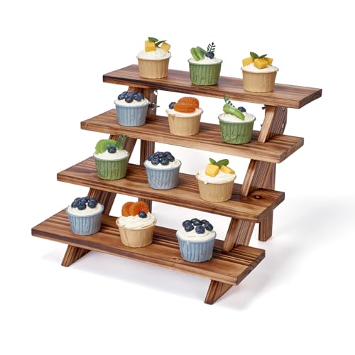 DAOYOUSKY Wood Rustic Cupcake Stand for 24 Cupcakes, Stepped Wooden Display Stand for Weddings, Tiered Party Table Display Riser for Food , Dessert, Cookie, Decor, Craft Show, Burnt - color: Burnt - 1Pcs