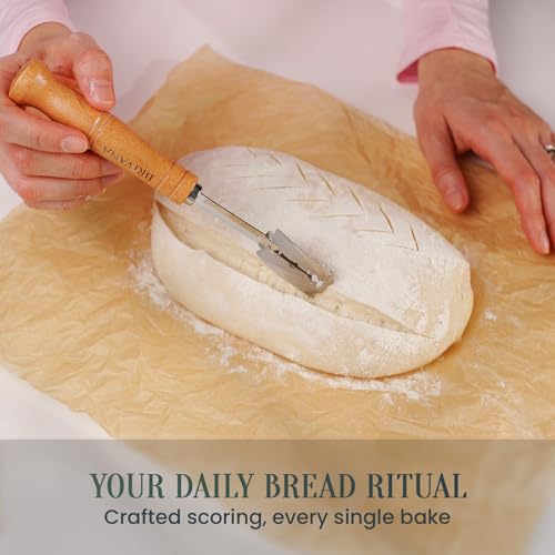 Bread Lame for Sourdough, Beech Wood Bread Scoring Tool with Protective Cover and 5 Replacement Blades