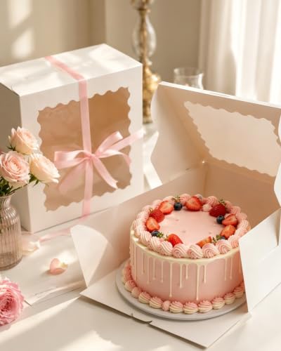 10"x10"x5" Cake Box, 36 Sets White Cake Box with Window ＆ 36 Sets 10" White Cake Round Boards, for Cake, Treat Cookie Dessert, Pastry, Birthday Party, Weddings - color: White, size: 10"x10"x5", 36Pcs