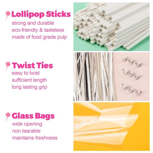 600Pcs Lollipop Stick, 6IN Cake Pop Sticks with Clear Treat Bags & Silvery Twist Ties, Cake Pops Making Tools for Lollipops, Candies, Chocolates Cookies - color: Silvery 600Pcs