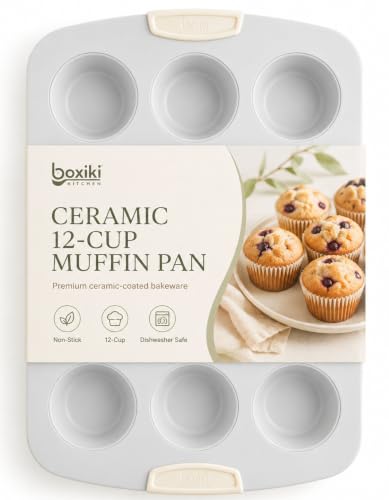 Boxiki Kitchen Nonstick Ceramic 12-Cup Muffin Pan, 15 x 10 Inch