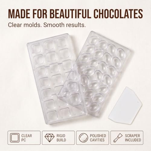 Pack of 2 Chocolate Candy Mold PC Polycarbonate Chocolate Making Mould with Scraper(Cube +Oval Egg) - color: Cube +Oval Egg