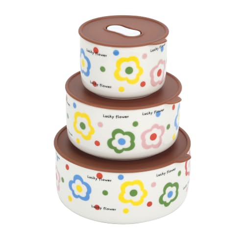 Ceramic Bowls with Lids, 24/15/8 Oz Ceramic Nesting Bowls Set