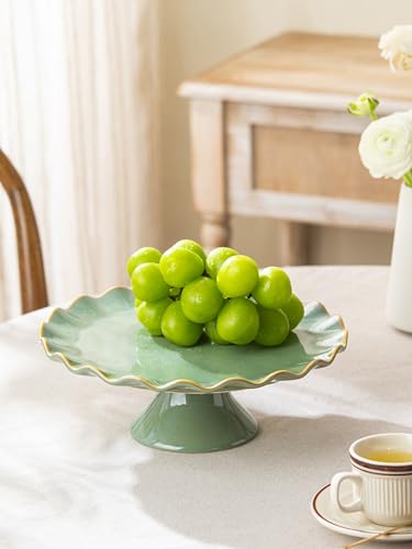 Cake Stand Ceramic, Small Cake Pedestal Stand for 8 Inch Cake, Teal - color: Teal