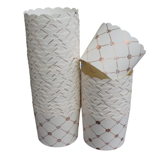50-Pack Paper Baking Cups, Greaseproof Disposable Cupcake Muffin Liners (Large, Rose Gold Grid) - color: Rose Gold Grid