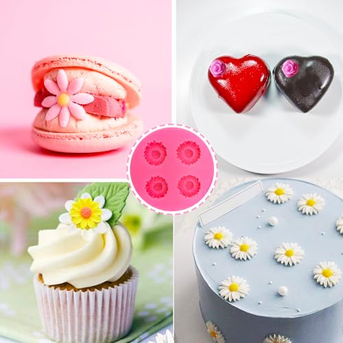 5Pcs Rose Flower Silicone Candy Mold, Mini Daisy Fondant Chocolate Silicone Molds for Cake Decorating, Small Polymer Clay Molds Resin Mold for Baking Soap Ice Cube Wax Melt - color: Rose Flower Mold