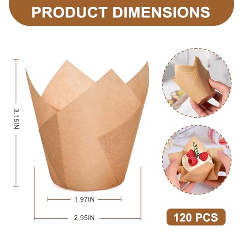 Neyimqr 120 Counts Natural Tulip Cupcake Liners for Baking Cups, Food Grade Parchment Paper Muffin Liners Holders, Standard Tulip Cupcake Liners, Greaseproof Cup Cake Wrappers for Party, Christmas - color: Natural