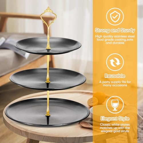 Gerrii 2 Pack 3 Tier Cupcake Stand Serving Tray Metal,Black and Gold - color: Black and Gold
