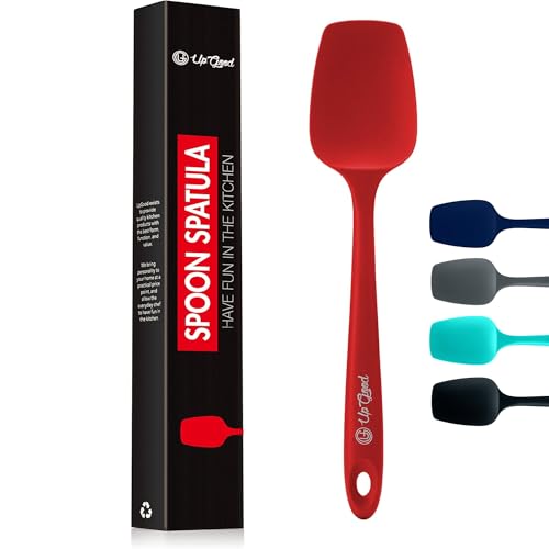 Silicone Spoon Spatula - 600ºF Heat-Resistant Non-Stick Rubber Spoonula | Use as Silicone Kitchen Scraper Utensil - Baking and Cooking Strong Stainless Steel Core | UpGood Kitchen Utensils, (Red) - color: Red