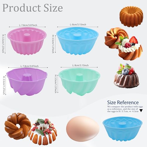 Tongjude 48 Pieces Silicone Donut Mold, 3.15" Diameter 1.37" Deep Small Reusable Baking Cups, Non-Stick, 4 Shape Silicone Molds, Heat Resistant Bakeware for Bagel, Muffin, Jello and Cake Baking - size: Small 4 Shape