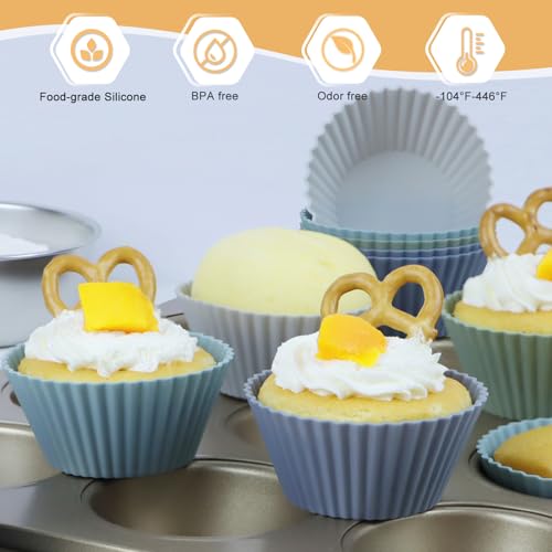 24Pack Silicone Muffin Cups, Reusable Cupcake Liners Molds for Baking, 3 Shapes Lunch Box Bento Dividers-Round, Square, and Rectangular (Grey Series, Regular Size) - color: Grey Series, size: Regular Size