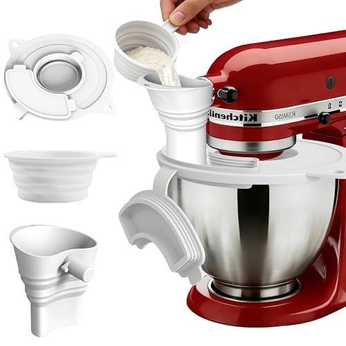 Compatible with KitchenAid Mixer Flour Funnel Splash Guard 3 in 1 Stand Mixer Accessories with Foldable Measuring Cup Large Flour Funnel for Kitchen Aid Mixer - size: 3 in 1