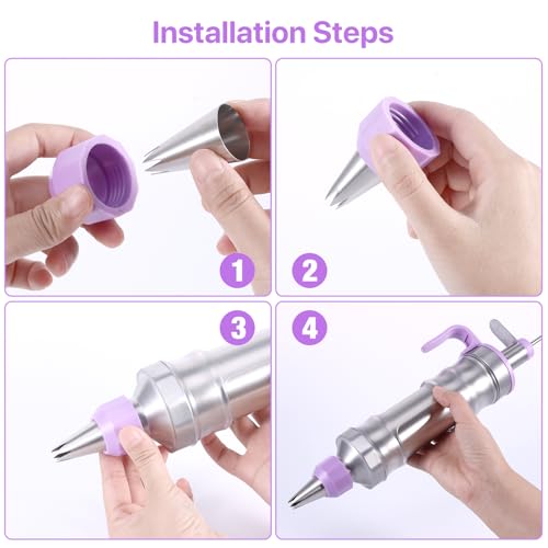 Dessert Decorating Syringe Set, Frosting Piping Kit Stainless Steels - color: Purple