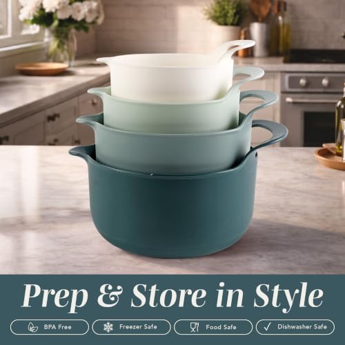 COOK WITH COLOR Nesting Plastic Mixing Bowl Set with Pour Spouts and Handles, Green, 4 Piece Non-Slip - color: Green, size: 4 Piece Non-Slip