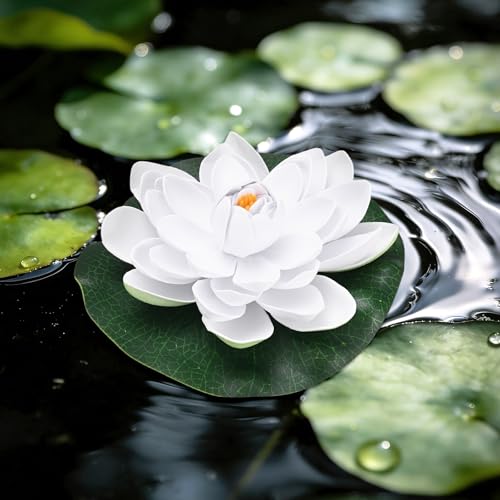 M METERXITY 1-Set Artificial Floating Foam Lotus Flower 7 inch, White - color: White, size: 6.7 Inch