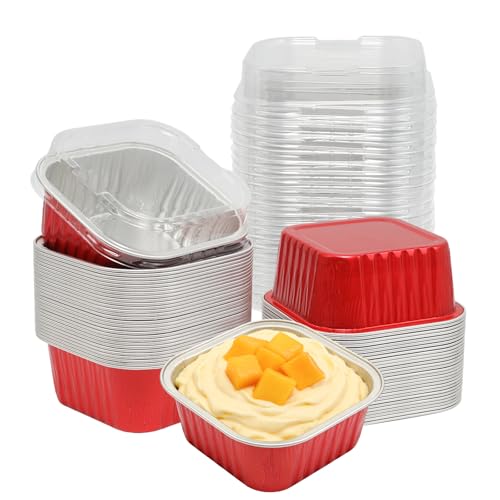 50 Pack 5oz Mini Square Cake Pans with Lids, Red Baking Supplies - color: Red, size: Square