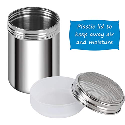 Accmor 14oz Powdered Sugar Shaker Duster, Cinnamon Shaker Flour Duster Sifter, Stainless Steel Fine Mesh Shaker for Sugar Flour Cocoa Coffee Bar, 3 Pack - size: 14 Ounce