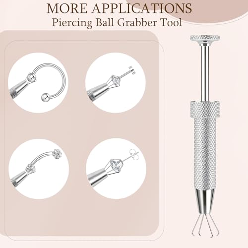 ONESING 2Pcs Piercing Ball Grabber Tool for Changing Jewelry, Stianless Steel Flat Back Earring Applicator Internally Threaded Push Pin Piercing Grabber Tool - color: Silver-B-2pcs