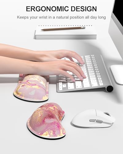 Large Mouse Pad with Wrist Rests for Keyboard & Mouse, Thick Soft Ergonomic Memory Foam Wrist Supports, Big & Long Desk Mat 35.5 x 15.7 in, for Office Gaming Computer, Pink Gold Marble - color: Pink Gold Marble