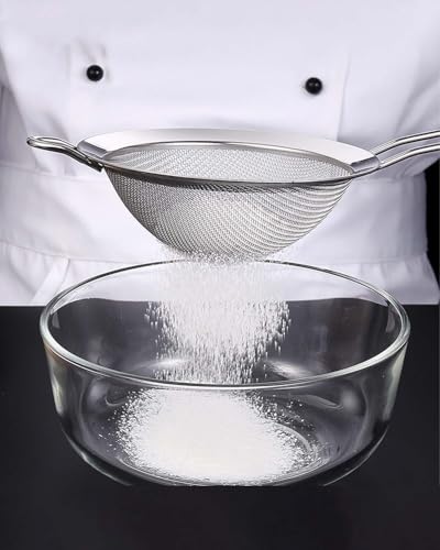 3-Piece Stainless Steel Flour Sifter Set 3.30'', 4.01'', 4.80'' Handheld Baking Sieve with Fine Mesh for Baking & Cooking Kitchen Strainer Set LCC1392-01 - color: 304 Stainless Steel, size: 3.30'', 4.01'', 4.80''