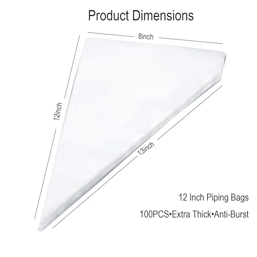 12" Disposable Piping Bags 100Pcs, Thickened Non-Slip Anti-Burst Pastry