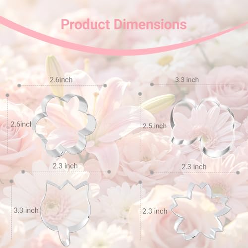 Flower Baby Shower Cookie Cutters Set, 8PCS Stainless Steel Cherry Blossom, Tulip, Daisy, Butterfly, Bottle, Dress, Rattle, Baby Blessing Frame Biscuit Cutters for Baby Shower Party Baking Decoration