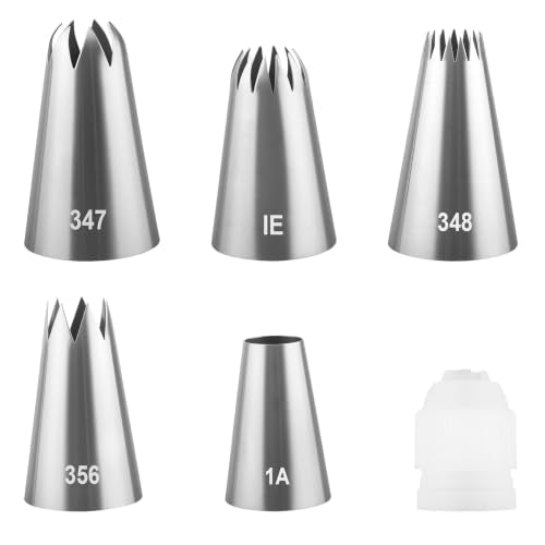 6 Pcs Large Piping Tips Set, Frosting Piping Kit with Coupler - color: 1A/1E/347/348/356