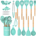 Umite Chef Kitchen Cooking Utensils Set, 24 pcs Non-stick Silicone Cooking Kitchen Utensils Spatula Set with Holder, Wooden Handle Heat Resistant Silicone Kitchen Gadgets Utensil Set (Green) - color: Green