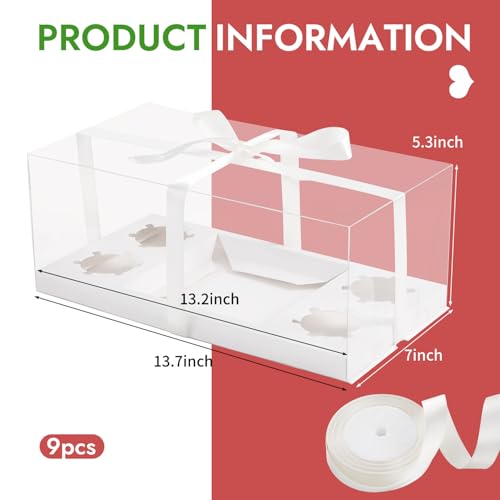 JCD 9 Pcs Clear Cupcake Boxes Combo,Cakes and Cupcakes Box 1+4 Bento Box Clear Bento Cakes Boxes Fit 4 Cupcake and 1 Mini Cake for Valentine Wedding Birthday(1+4/9Pcs) - size: Clear 1+4/9Pcs