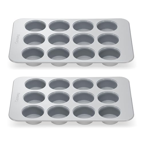 Caraway Non-Stick Ceramic-Coated 12-Cup Muffin Pan Duo - color: Gray, size: 2x Muffin Pan (12 Cup)